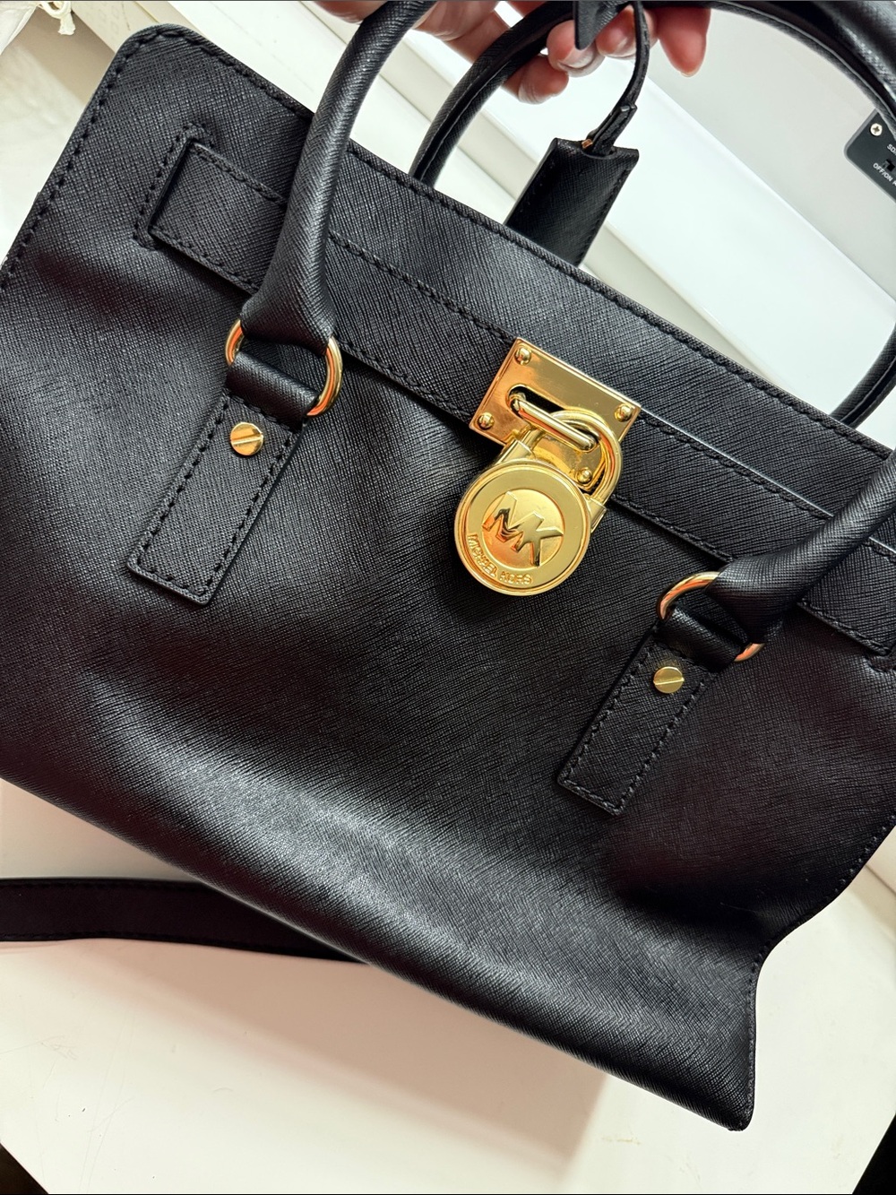 Michael Kors Black Saffiano Satchel with Gold Hardware